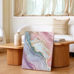Wall Art Pink Blue Abstract Marble Agate Canvas Print Gold Vein Decor 30×60