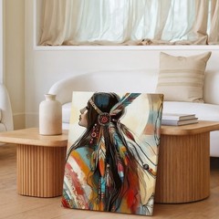 Native American Woman Feather Headdress Colorful Abstract Canvas Wall Art Print