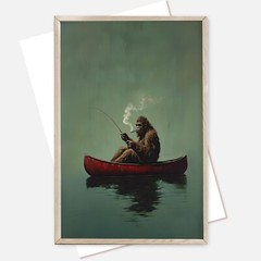 Bigfoot on a Red Canoe Fishing Retro Art poster no frame