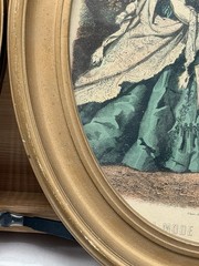 2 vintage Framed Victorian French Fashion Prints La Mode Illustree oval set