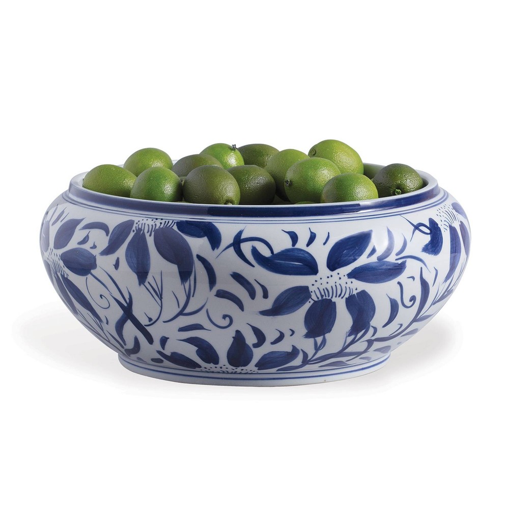 Port 68 Floral Glossy Blue and White 16″ Wide Center Basin