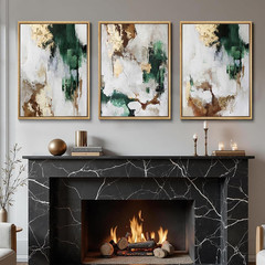 3Pcs Green and Gold Canvas Wall Art Abstract Posters Print Brown and Gray Line P