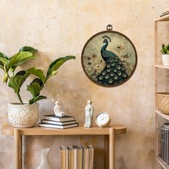 Vintage Peacock Round Wall Art,Canvas Prints with floral Design, Rustic Bird …