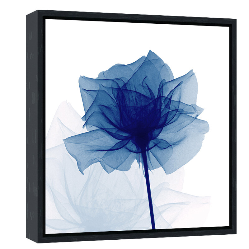 Black Framed Blue Flickering Flower Modern Abstract Paintings Canvas Prints