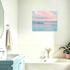 Pink Ocean Cloud Wall Art Teal Blue Sea and Pink Sky Canvas Wall Art Modern N…