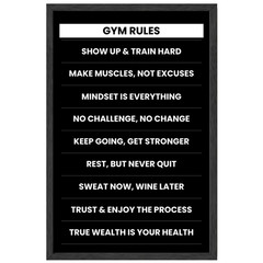 Gym Rules Wall Art 11×17 Framed, Fitness Motivation Poster, Workout Quotes Gift