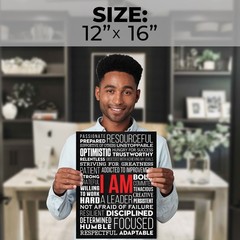 HoneyKick I AM Affirmations Motivational Wall Art Cardstock Poster 12×16 Black