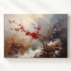 Red Winter Berries Canvas Minimalist Watercolor Nature Art Some Images Don�T