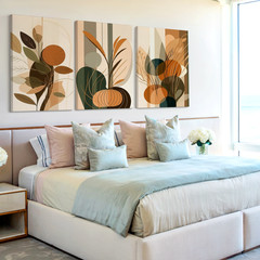 3 Pieces Abstract Botanical Earth Tones Large Wall Art Set for Living Set Of 3