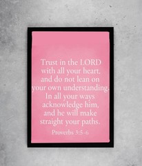 Pink Preppy Proverbs 3:5-6 Bible Verse Home Decor Poster, No Frame Included