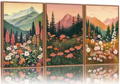 Boho Mountain Canvas Wall Art Framed Set of 3 16x24in