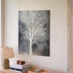 Canvas Wall Art Forest White Luminous Tree Ethereal Stillness Depiction Tall