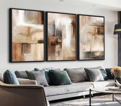 Large Brown & Beige Abstract Canvas Art Set – 3 Piece Vintage Decor 24″x36