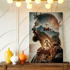 Wall Art Jesus Christ Crown of Thorns Carrying Cross Religious Canvas Print