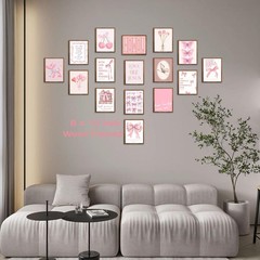 Pink Bows Heart Cherry Canvas Wall Art, Wood Framed Cute Trendy Coquette Prep…