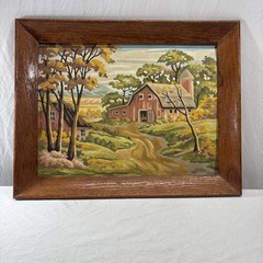 Vintage Country Barn/ Dairy Wooden Framed Print Rustic Farmhouse Wall Art Decor