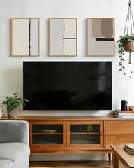 Morden Abstract Wall Art Framed Neutral Beige Mid Century Textured Prints Min…