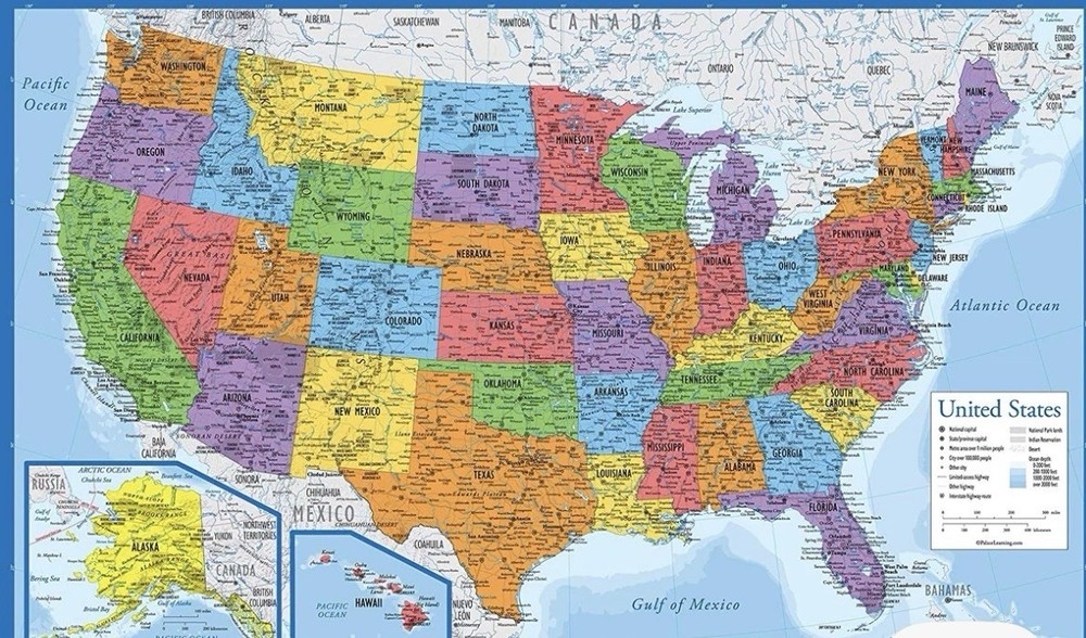 Palace Learning￼ laminated Maps US & WORLD 28 X 18 double printed set of 2
