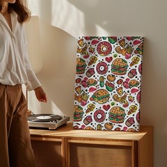 Vibrant, Playful Food-themed Pattern Featuring A Variety Of Colorful Wall Art