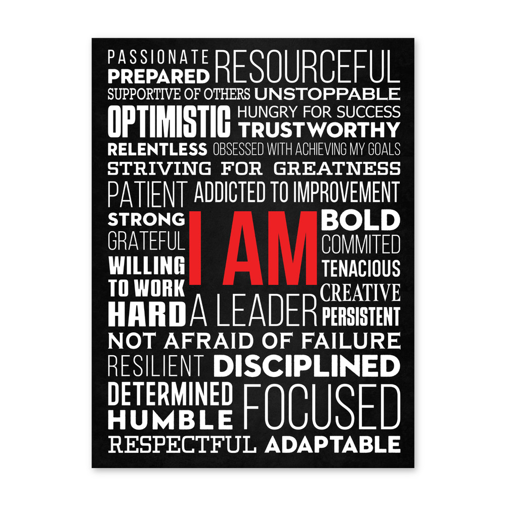 HoneyKick I AM Affirmations Motivational Wall Art Cardstock Poster 12×16 Black