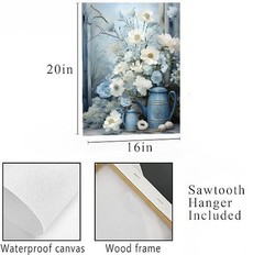 16×20 Blue and White Abigail Floral Canvas Print Wall Art