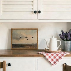 Vintage Flying Duck Landscape Canvas Wall Art, Mallard Duck Wall Decor, Rusti…