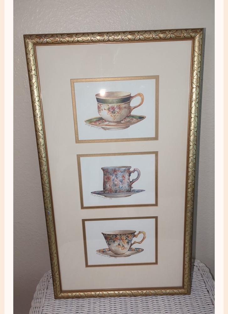 2 Carolyn Shores Wright 3 in One Teacup Prints Ornate Framed