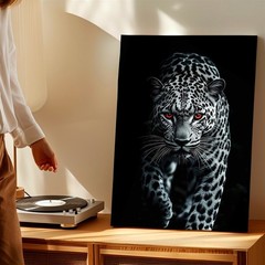 Wall Art Black White Leopard Red Eyes Wildlife Animal Portrait Canvas Print