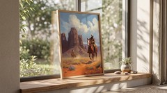 Western Cowboy Oil Painting Wall Art Monument Valley Desert Horse Canvas Poster
