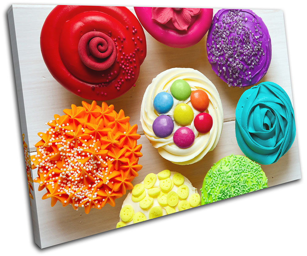 Cupcakes Baking Bake colour Food Kitchen SINGLE CANVAS WALL ART Picture Print