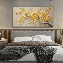 Tree of Life Canvas Painting Golden Yellow Flowers Wall Art,24x48inch DIY Framed