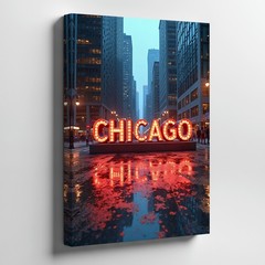 Chicago Cityscape Canvas Wall Art Urban Street Lights Sunset Print Home Decor