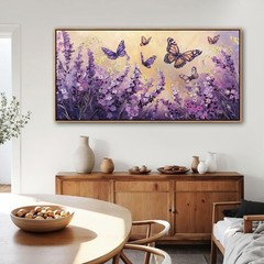 48×24 Inches Poster Frame Wall Art – Purple Lavender Butterfly Picture Artwor…