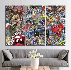 Pop Art Canvas Wall art Music Crowded Colorful Graffiti Mural Wall decor
