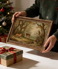 Vintage Gold Framed Wall Art Moody Woodland Animals Wall Art Whimsical Forest…