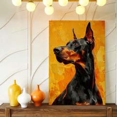 Wall Art Black Tan Doberman Portrait Oil Painting Style Dog Canvas Print Decor