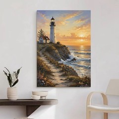 Lighthouse Sunset Canvas Art Coastal Wall Decor Custom Photo Personalized Gift