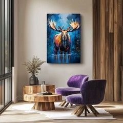 Colorful Moose Oil Painting Print Canvas Wall Art Wildlife Animals Lodge Decor