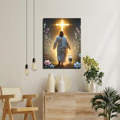 Inspirational 12x16in Jesus Walking Toward Light Canvas Art for Home or Church