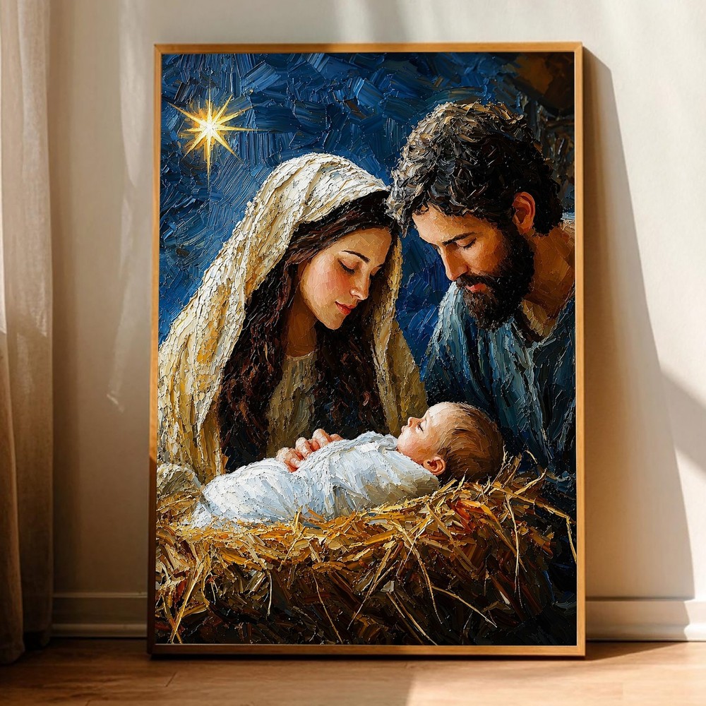 Nativity Scene Canvas Print Holy Family Christian Wall Art Christmas Decor