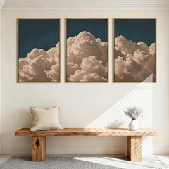 Extra Large Navy Blue Cloud Wall Art 24×36 Inch Framed Abstract Modern Landsc…