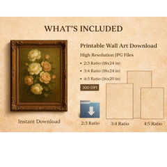 Vintage Farmhouse Floral Wall Art – Olive Peonies & Blush Roses Print
