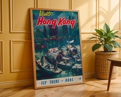 Hong Kong – Fly There by BOAC – 1950 Retro Travel Poster