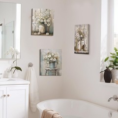 3 Pcs Daisy Bathroom Wall Decor Fall Rustic Farmhouse Pictures Wall Decor Can…