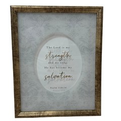 Psalm 118:14 Scripture Framed Wall Art Gold Distressed Frame Damask 11×14