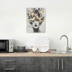 Gold Butterfly Woman Wall Art Black White Female Decor Modern Grey Print