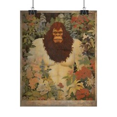 BIGFOOT BOTANICAL Wall Art, Retro Sasquatch Flower Poster, Yeti Floral Print