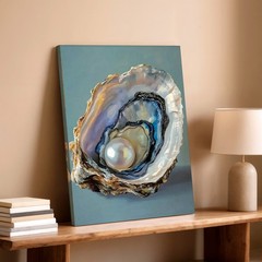 Wall Art Oyster Shell Pearl Painting Coastal Beach Nautical Canvas Print Decor