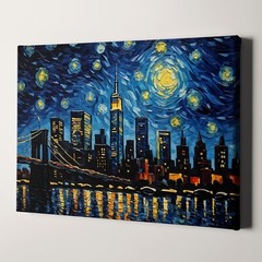 NYC City Skyline as Van Gogh Starry Night New York City Canvas Print Wall Art