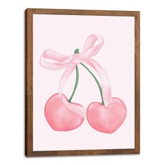 Pink Bows Heart Cherry Canvas Wall Art, Wood Framed Cute Trendy Coquette Prep…